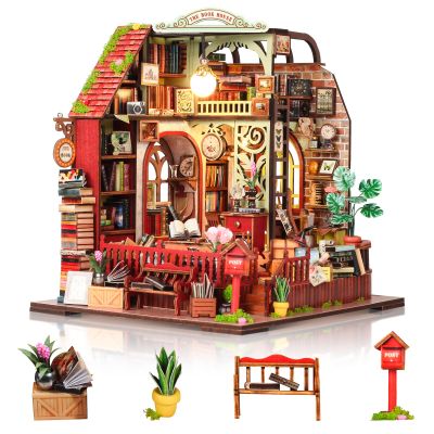 Cuteefun DIY Miniature Dollhouse with LED Lights (Book House)