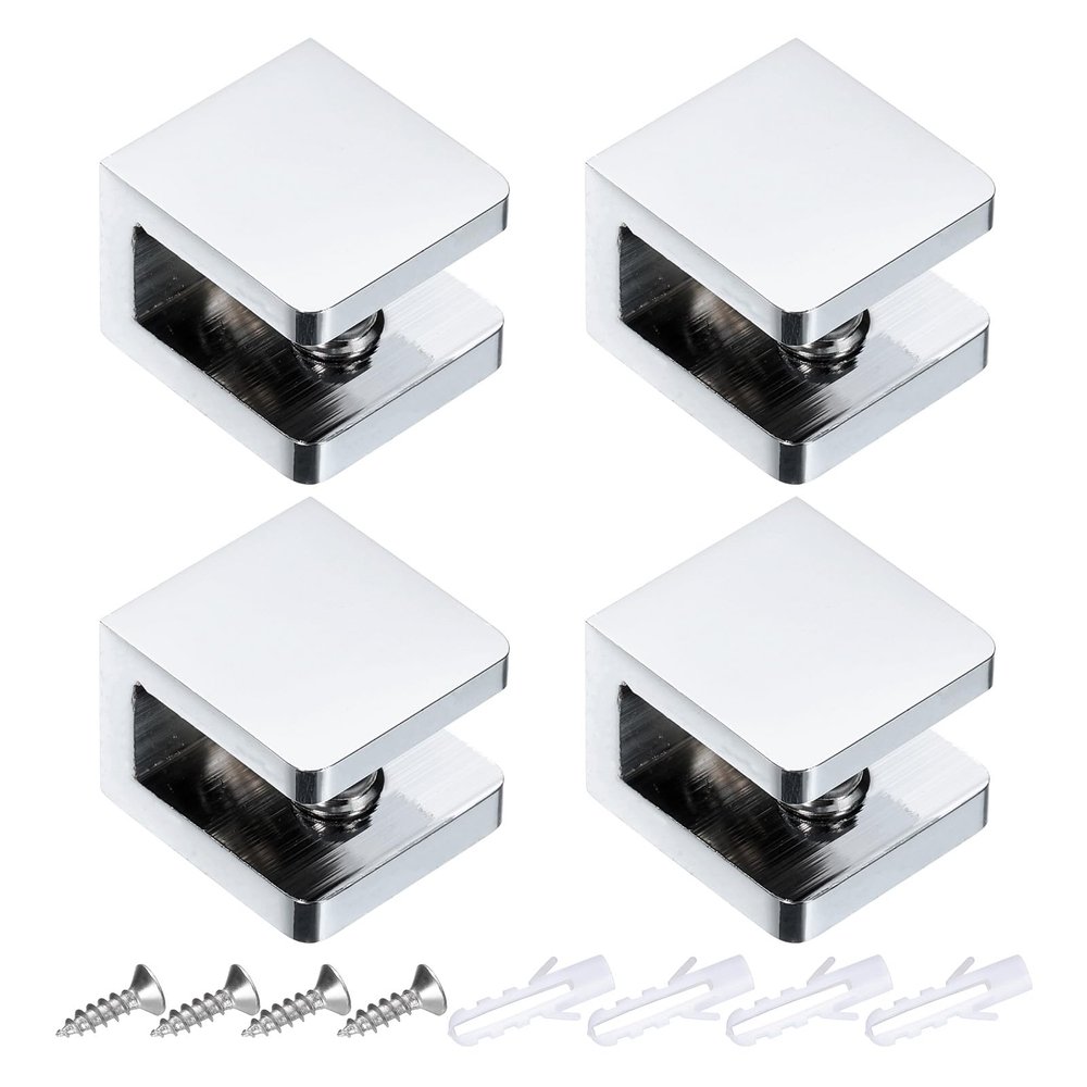 QUARKZMAN Glass Shelf Clips with Screws, Silver