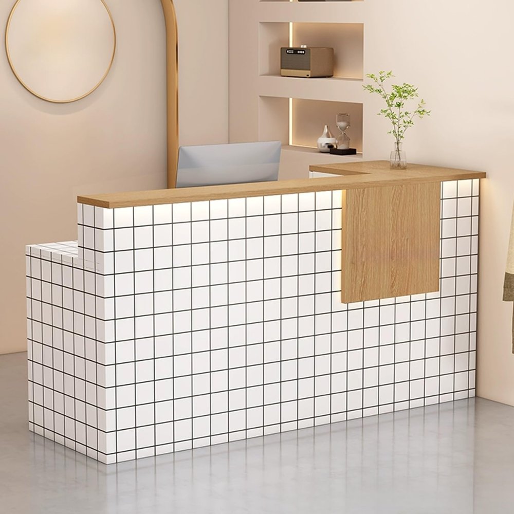 YUGXTH L-Shaped Reception Desk, Brown Right, 140 cm