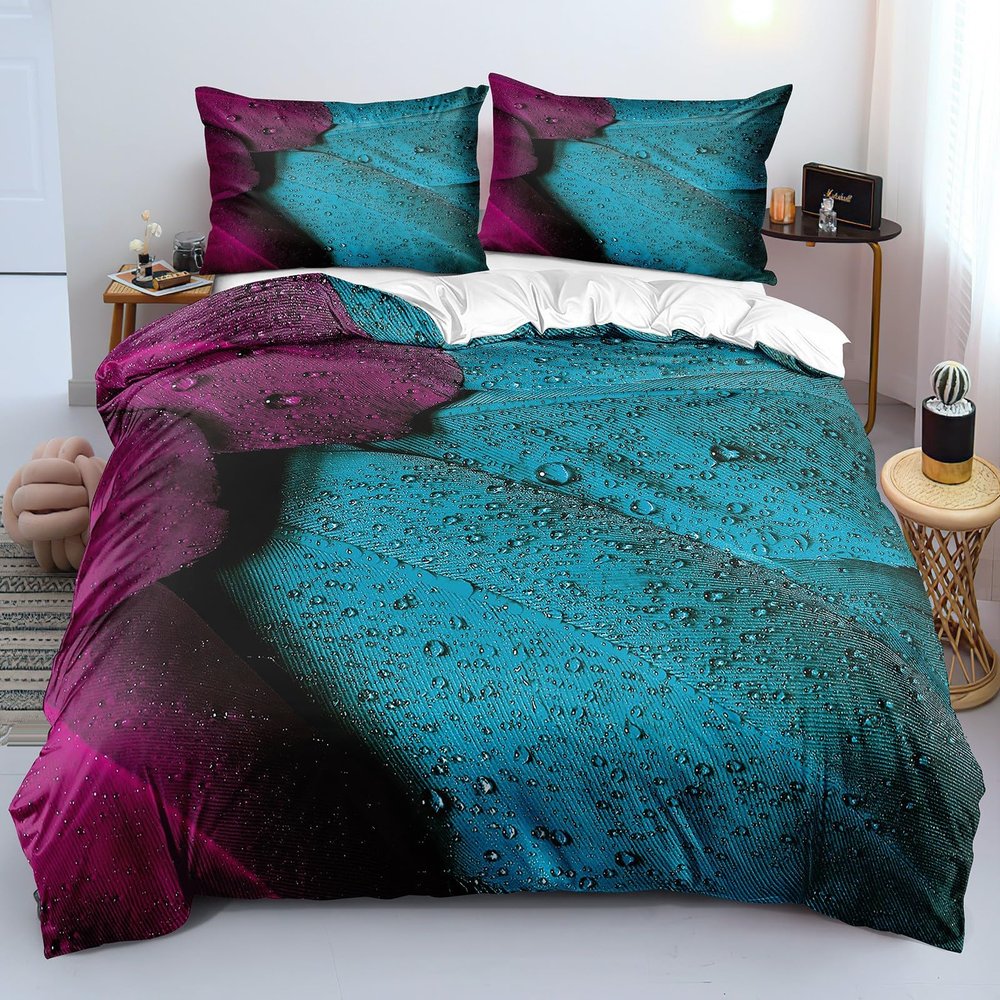 Ypthriline 3-Piece Microfiber Bedding Set, 135 x 200 cm, Water Droplet 3D Flower Petal Design
