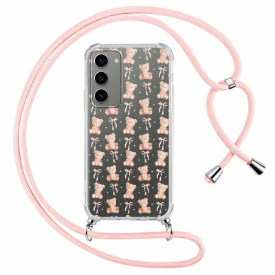 Phoona Phone Necklace Case for Samsung Galaxy S23+ 5G, 6.6", Transparent PC Case with Pink Bow Pattern and Strap