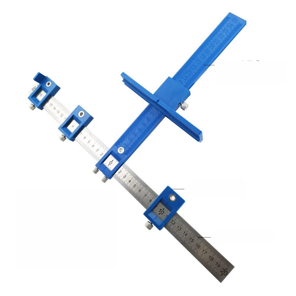 Digital Caliper Cabinet Hardware Jig for Drawer Pulls, Wood Drilling and Dowel Holes, ABS Metric Blue