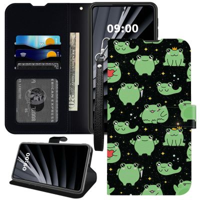 BWEGRHE Wallet Case for Samsung Galaxy S24 FE, Princess Frog Design, PU Leather and TPU, Flip Magnetic Closure, Stand, Card Slots, Wrist Strap