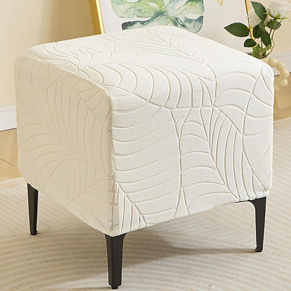 RTSFKFS Square Ottoman Cover, 13–18 in/33–46 cm, Stretch Footstool Protector, Beige, 18 x 18 in