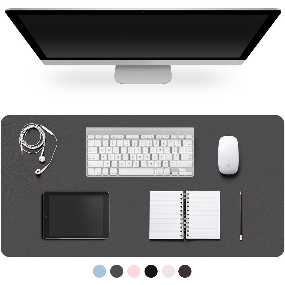 Leather Desk Mat, Non-Slip PU Leather, Large Mouse Pad, Easy to Clean, Dark Gray