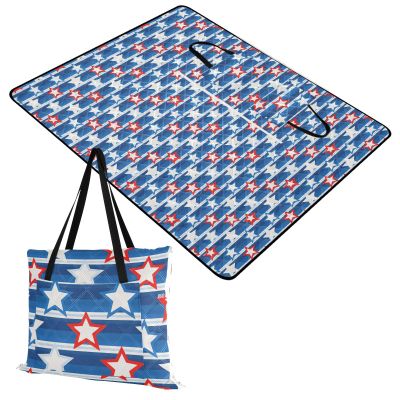 miaozhen Picnic Blanket Set, Sand-Resistant Camping Blanket, Foldable for Kids, Summer Gift, Striped Stars, 4th of July