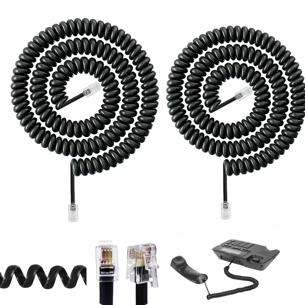 Hawfund RJ9 Telephone Cables for Landline Phones, Black, 1–3 m Uncoiled, 2-Pack