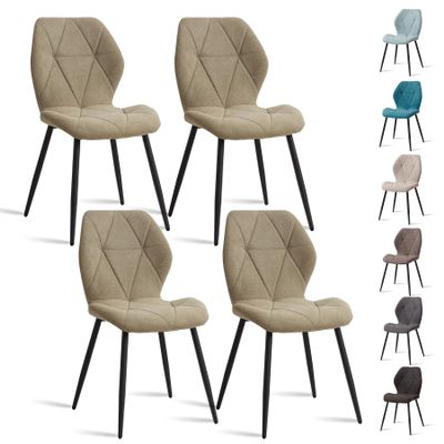 JZGORC Set of 4 Dining Chairs, Linen, Metal Legs, Green