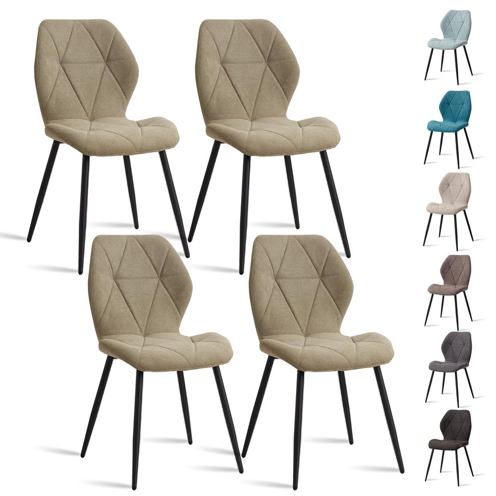JZGORC Set of 4 Dining Chairs, Linen, Metal Legs, Green