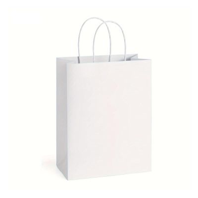 FOVAOK 25/50-Count Brown Kraft Paper Gift Bags with Handles for Weddings, Birthdays, Parties, Favors, Shopping, Small Businesses, and Food (White, 25 Count, 15 x 8 x 21 cm)