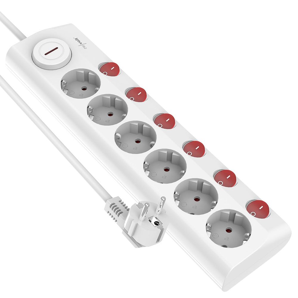 revolt 6-Outlet Power Strip, Individually Switchable, Master Switch, 3,680 W