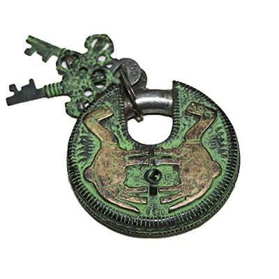 Engraved Door Lock, Round Brass Padlock with 2 Keys