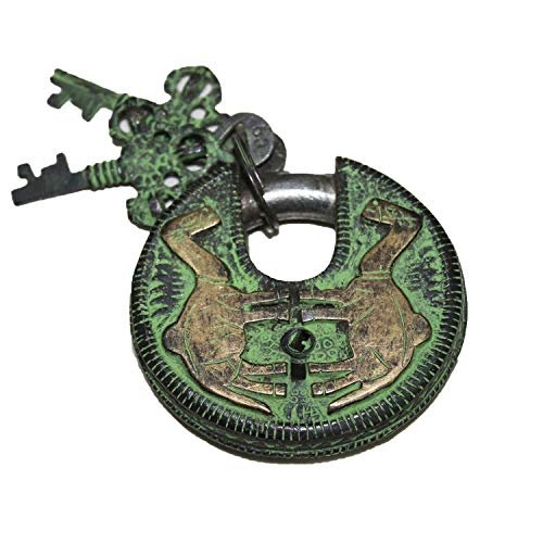 Engraved Door Lock, Round Brass Padlock with 2 Keys