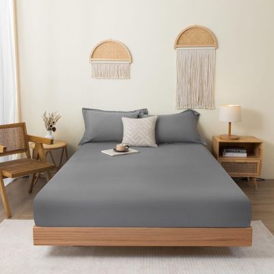 Homxi Light Gray Cotton Fitted Sheet with 2 Pillowcases, 200 x 220 cm