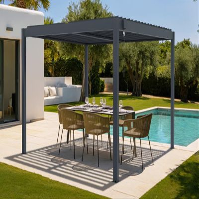 Cazeboo Piana 3 x 3 m Freestanding Bioclimatic Pergola, Gray Aluminum