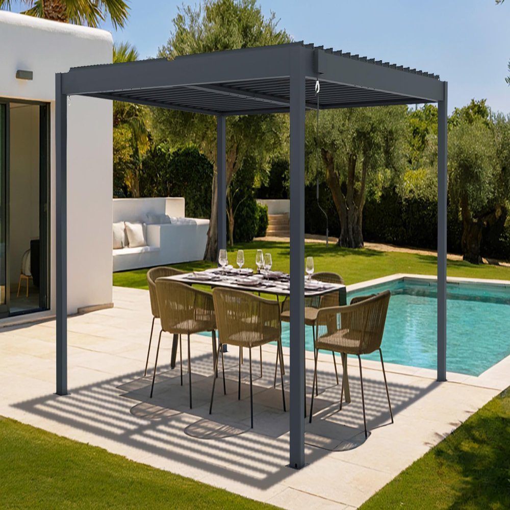 Cazeboo Piana 3 x 3 m Freestanding Bioclimatic Pergola, Gray Aluminum