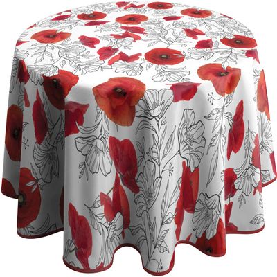 Le linge de Jules Round Poppy Tablecloth, Stain-Resistant, 63 in.