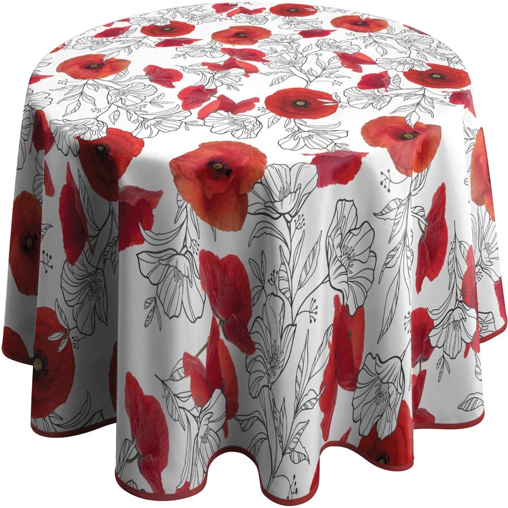 Le linge de Jules Round Poppy Tablecloth, Stain-Resistant, 63 in.