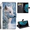 SEHEYA Case for Xiaomi 14T Pro 5G, Flip Wallet Case with Pattern, 3 Card Slots, PU Leather, White Wolf view 1