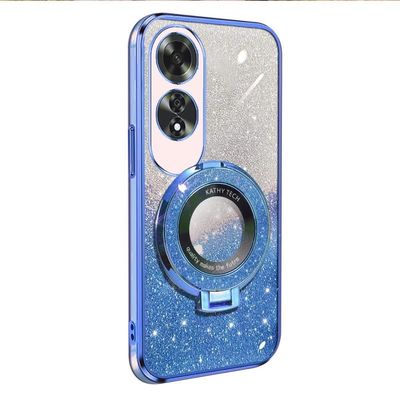 Case for Oppo A60, Soft TPU Cover with Glitter, 3-in-1 Hybrid Case with 360° Rotating Kickstand and Finger Ring Holder, Blue