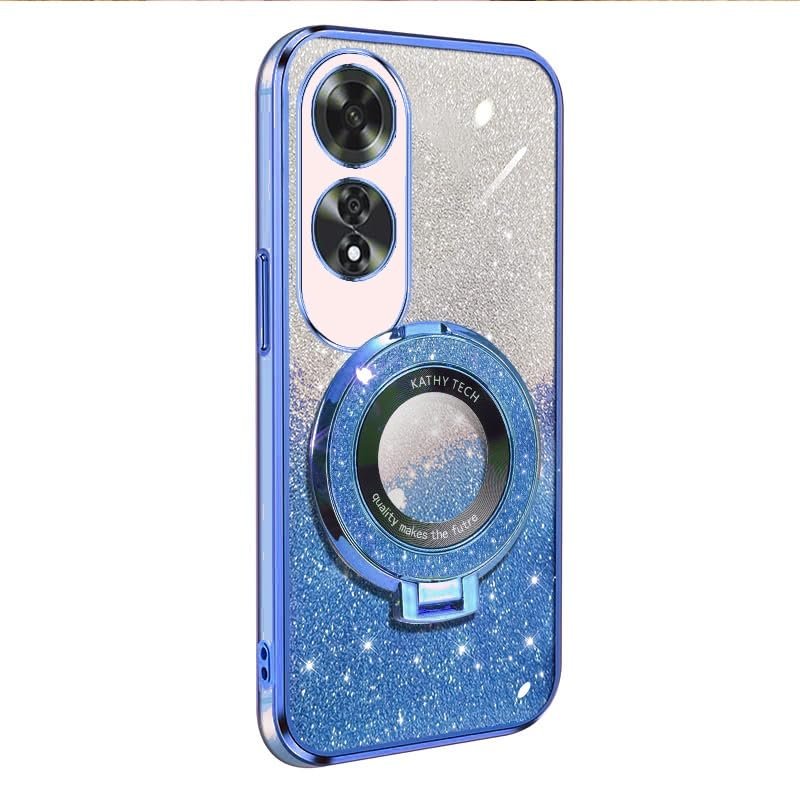 Case for Oppo A60, Soft TPU Cover with Glitter, 3-in-1 Hybrid Case with 360° Rotating Kickstand and Finger Ring Holder, Blue