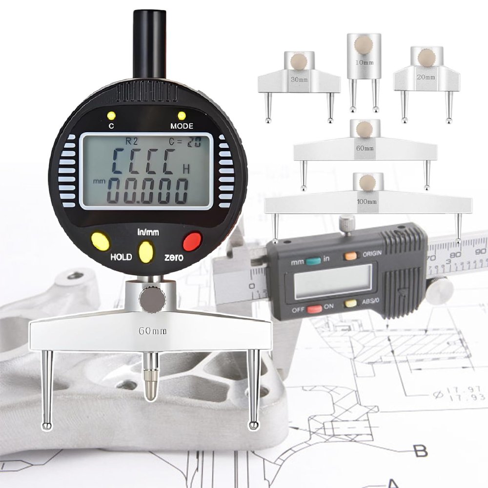 Digital Radius Gauge with 10/20/30/60/100 mm Measuring Jaws, Range: Linear 0–0.5 in (0–13 mm); Radius 0.2–27.5 in (5–700 mm)