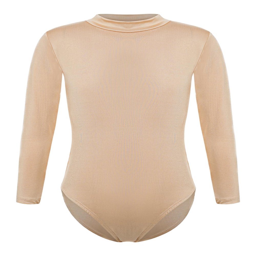 Freebily Girls' Long-Sleeve Ballet Leotard, Nude/White/Black, Sizes 110–116