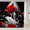 Loussiesd 3D Rose Shower Curtain, 180 x 180 cm, White Swan Floral Print view 1