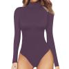 Women's Metallic Long-Sleeve Leotard Bodysuit, Purple, XXL view 1