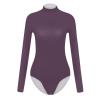 Women's Metallic Long-Sleeve Leotard Bodysuit, Purple, XXL view 4