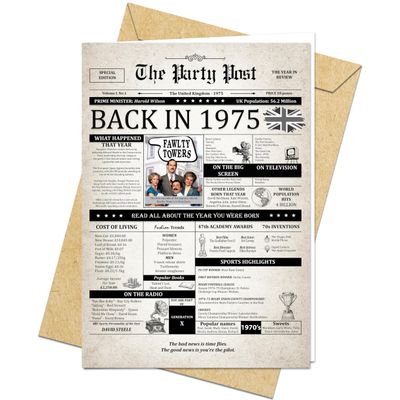 50th Birthday Card, Jumbo Card for Men or Women Born in 1975, Funny Gift for Parents, Vintage Party Decor