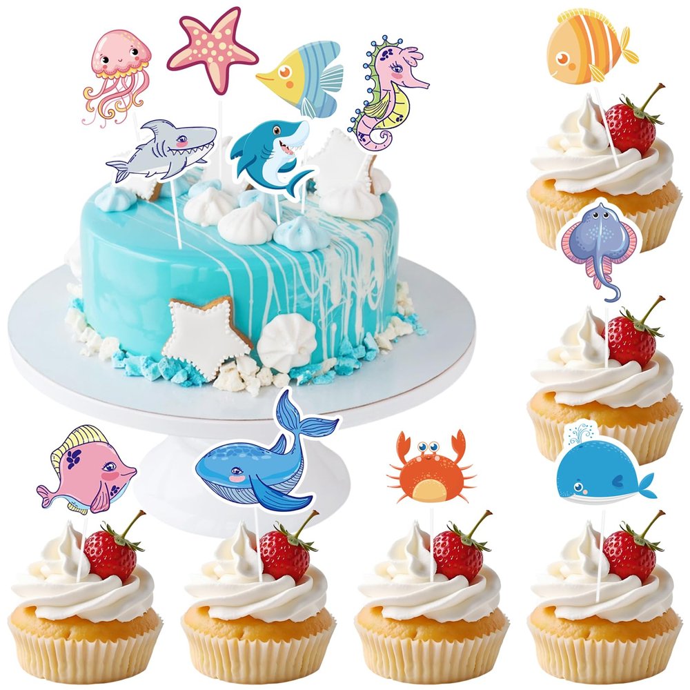 Alovez 24-Piece Ocean Sea Animal Cupcake Toppers