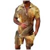 Men's 3D Lion & Tiger Print Two-Piece Outfit with Zipper Shirt and Shorts view 1