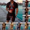 Men's 3D Lion & Tiger Print Two-Piece Outfit with Zipper Shirt and Shorts view 2