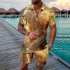 Men's 3D Lion & Tiger Print Two-Piece Outfit with Zipper Shirt and Shorts view 4