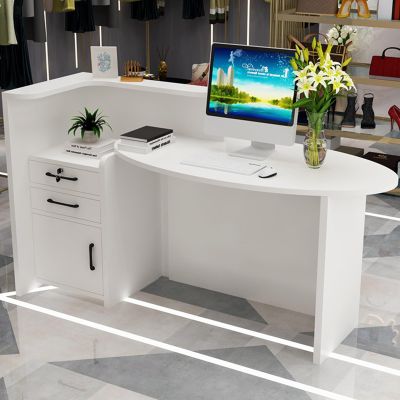 YQMHEZ Reception Desk with 2 Lockable Drawers and Open Shelf, White, 140 cm