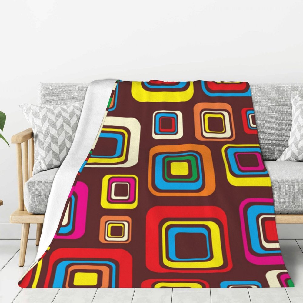 WSHFFILO Warm Printed Flannel Blanket with Colorful Squares, All Seasons