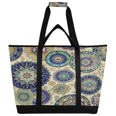 JUMBEAR Large Boho Mandala Cooler Bag, Insulated Food Delivery Bag, Foldable Lunch Bag, Leakproof Tote for Beach, Camping, Picnics & Travel