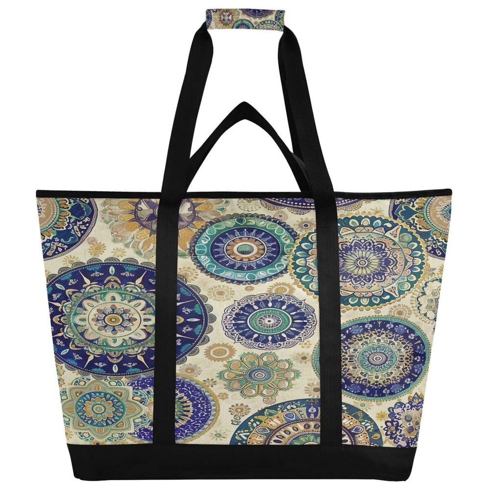 JUMBEAR Large Boho Mandala Cooler Bag, Insulated Food Delivery Bag, Foldable Lunch Bag, Leakproof Tote for Beach, Camping, Picnics & Travel