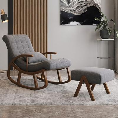 Modern Rocking Chair Set with Ottoman and Lumbar Pillow