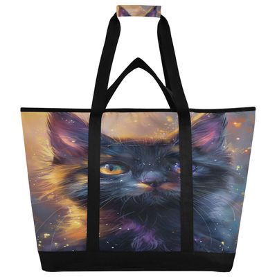 JUMBEAR Large Cooler Bag with Starry Sky and Black Cat Design
