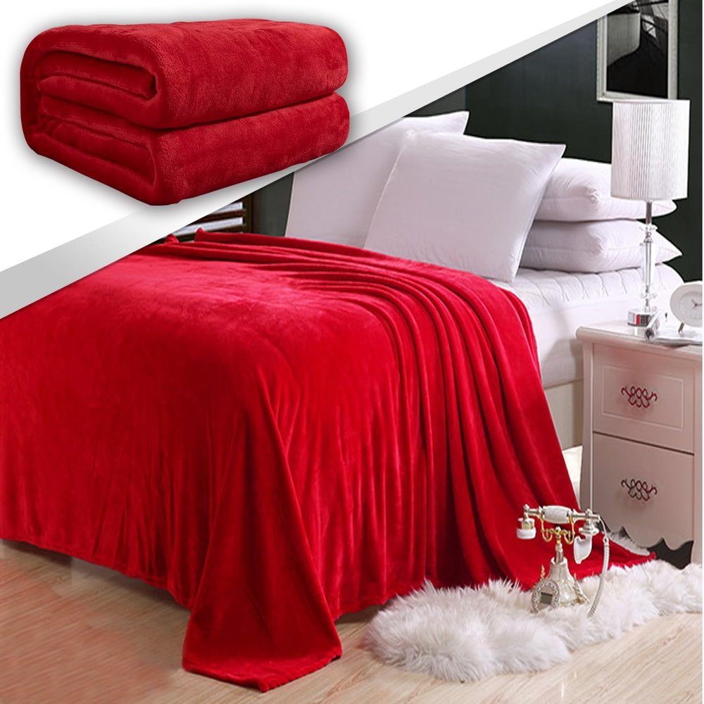 GAIFNAG Plush Flannel Fleece Blanket, 180 x 350 cm, 230 GSM, Extra Soft, Washable, Red