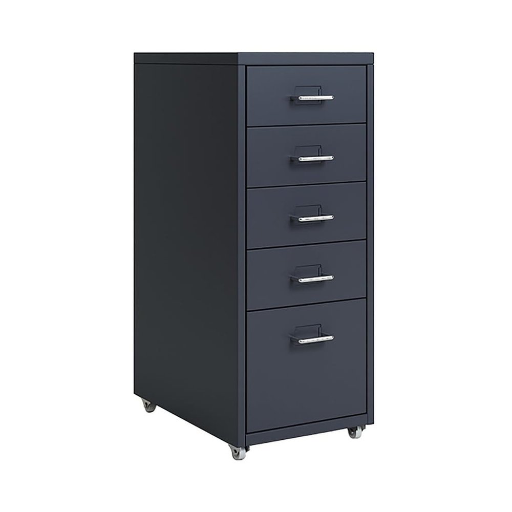 Mobile Metal Filing Cabinet with 5 Drawers and Casters for Home/Office, Dark Gray, 28 x 40.9 x 69.1 cm (L x W x H)