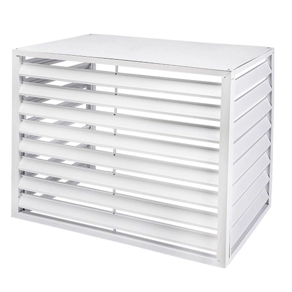 Weather-Resistant Air Conditioner Cover for Mini-Split and Central Air Units, Aluminum, 45° Angled Louvers, White, 43.3 x 23.6 x 31 cm