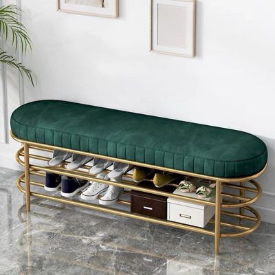 GAGULHAH A 100 cm Shoe Bench Cushion, Backless Indoor/Outdoor Bench with 2-Tier Metal Shoe Rack