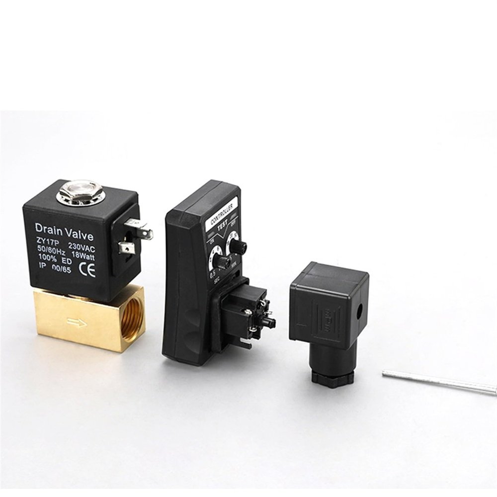 1/2-Inch Electronic Timed Drain Valve for Air Compressor Tanks, Automatic 2-Way, AC220V/DC24V, 1 Pc (OPT-A, DC24V)
