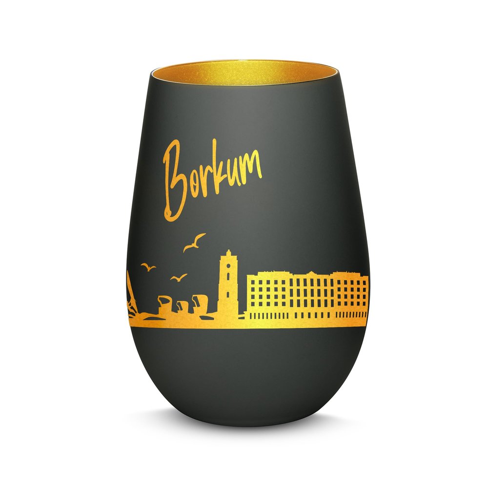 Gravur-Max Borkum Skyline Wind Lantern, Black/Gold
