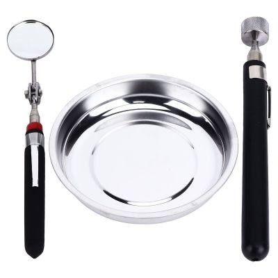 Magnetic Parts Tray Set, Stainless Steel, 1000–1200 Gauss Magnet, PVC-Coated, 2.36-Inch Magnet Diameter for Small Parts Organization