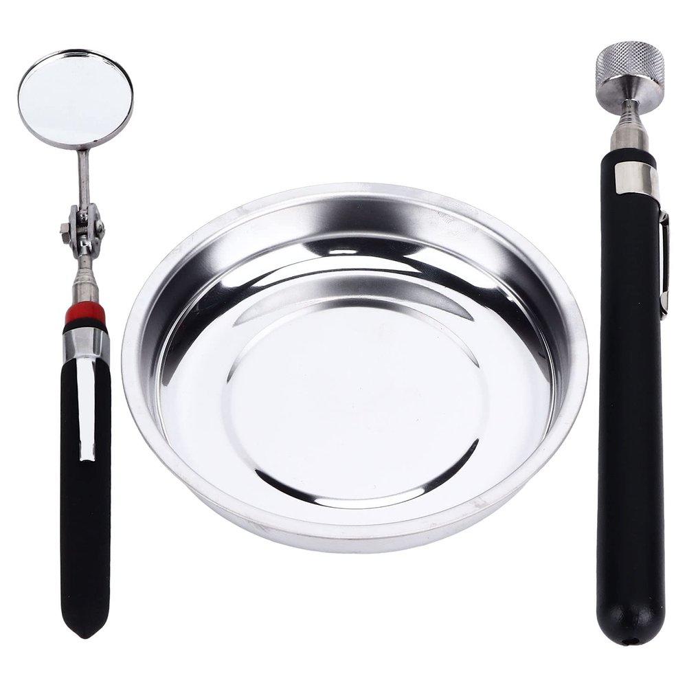 Magnetic Parts Tray Set, Stainless Steel, 1000–1200 Gauss Magnet, PVC-Coated, 2.36-Inch Magnet Diameter for Small Parts Organization