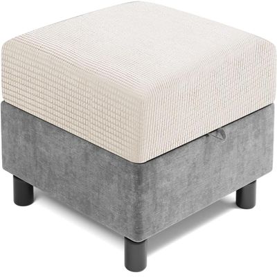 RTSFKFS Ottoman Cover for 35x35, 40x40, 45x45, 50x50 cm, Stretch Polar Fleece, White, 55x100 cm